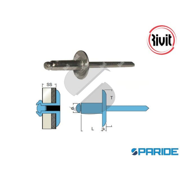RIVETTO INOX 304 IIL\A2 TL 4,8X18X14 MM 4561200 RI...