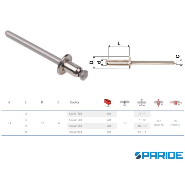 RIVETTO INOX A2 6,4X15 A STRAPPO