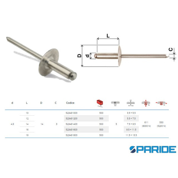 RIVETTO INOX A2 TESTA LARGA 4,8X10 A STRAPPO