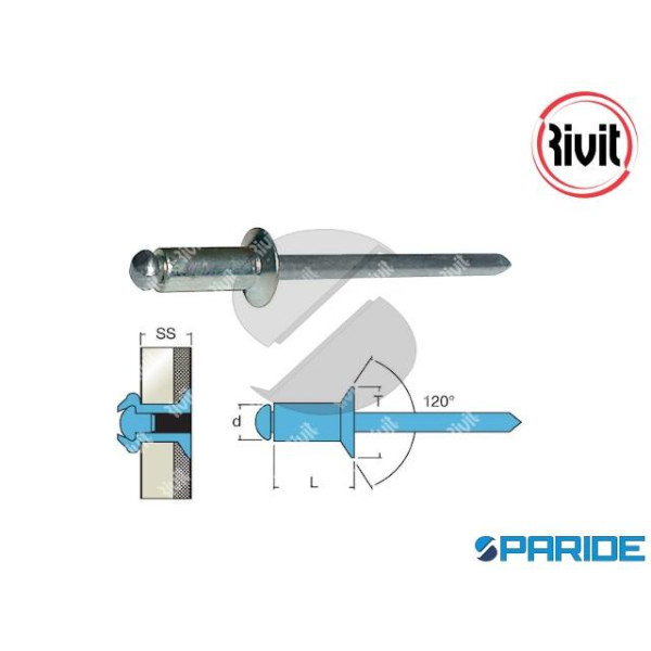 RIVETTO INOX A2 TSV 4,8X8,0 A STRAPPO TESTA SVASAT...