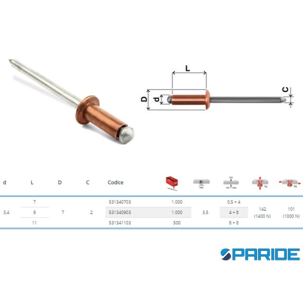 RIVETTO RAME 3,4X11 A STRAPPO