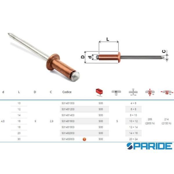 RIVETTO RAME 4,8X30 A STRAPPO