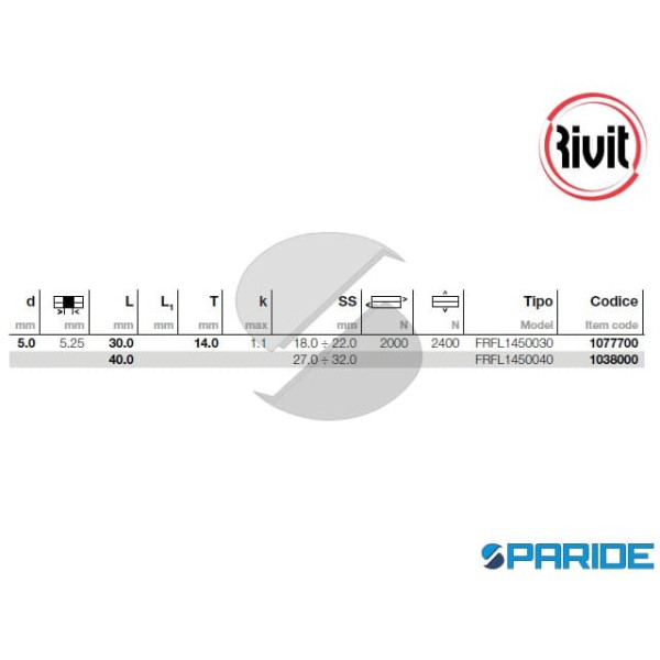 RIVETTO RAME FRFL TL 5X30X14 MM 1077700 RIVIT