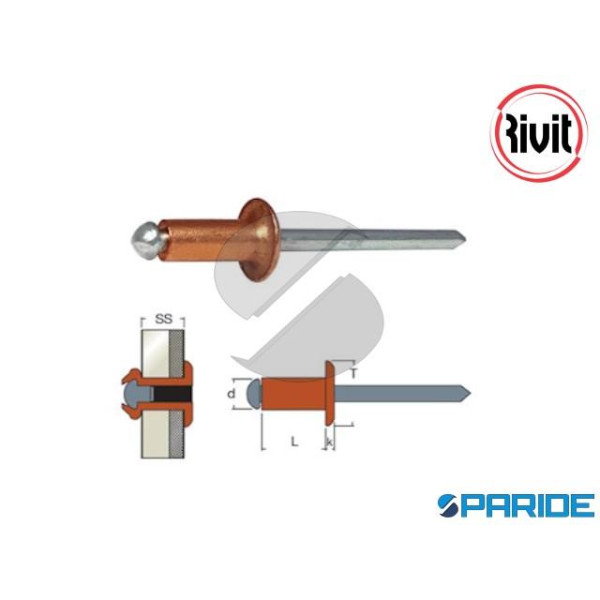 RIVETTO RAME RFT 3,4X7 MM A STRAPPO TESTA A CUPOLA...