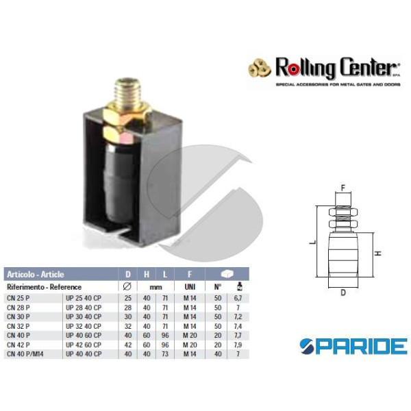 RULLO GUIDA CN40P M14 IN NYLON CILINDRICO ROLLING ...