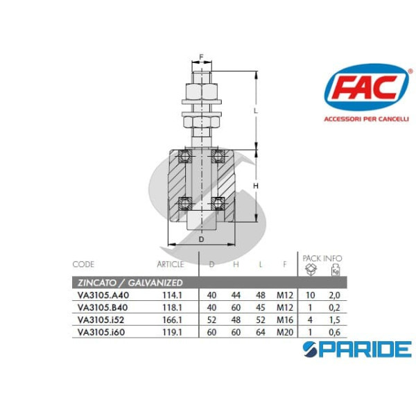 RULLO GUIDA IN NYLON BIANCO 1661 CON 2 CUSCINETTI FAC VA3105I52