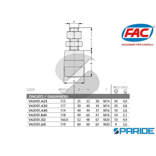 RULLO GUIDA IN NYLON BIANCO 40X44 114 FAC VA3101A40