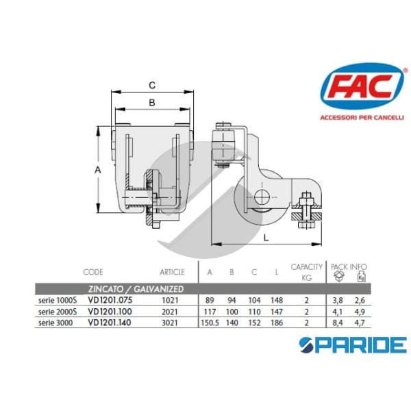 RUOTA DI ESTREMITA 1021 PER CANCELLI AUTOPORTANTI VD1201075 FAC