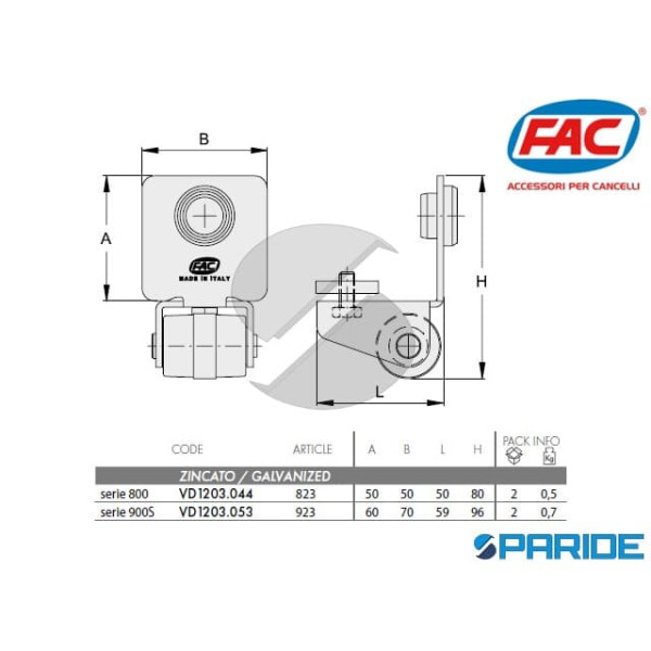 RUOTA DI ESTREMITA 823 CON FRONTALE VD1203044 FAC