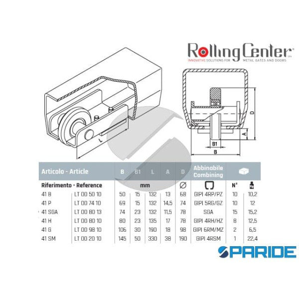 RUOTA DI SOSTEGNO 41 H PER CANCELLI AUTOPORTANTI ROLLING CENTER