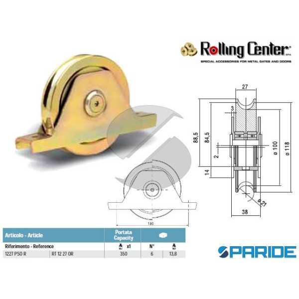 RUOTA GOLA O D 120 1227PSOR CON SUPPORTO REGOLABILE ROLLING CENTER