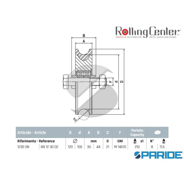 RUOTA GOLA O D 120 1230ON VULCOLAN 2 CUSCINETTI ROLLING CENTER