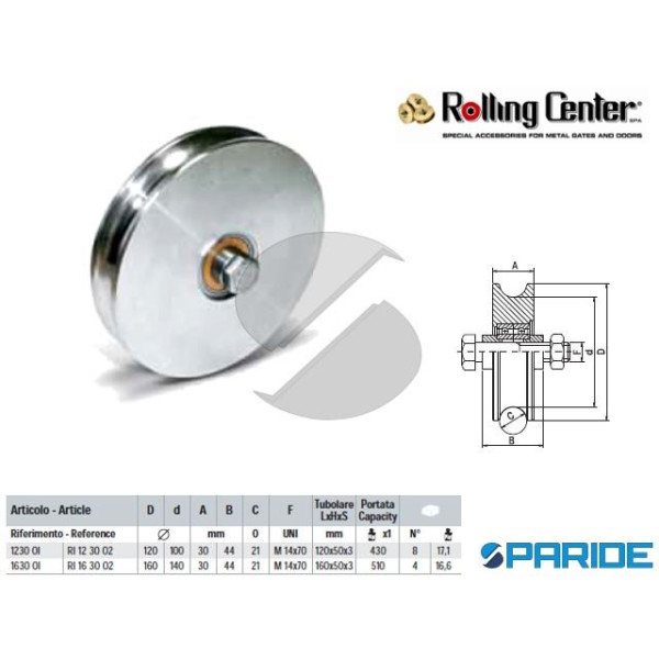 RUOTA GOLA O D 120 MM INOX 1230OI 2 CUSCINETTI PER CANCELLI ROLLING CENTER