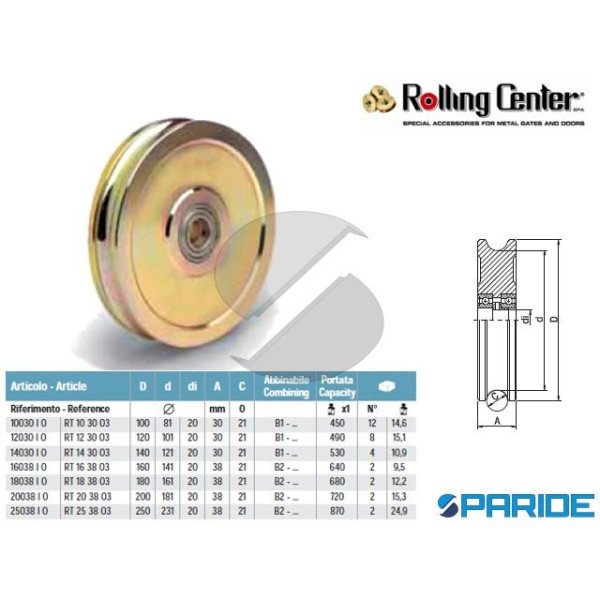 RUOTA GOLA O D 250 25038IO 2 CUSCINETTI ROLLING CE...