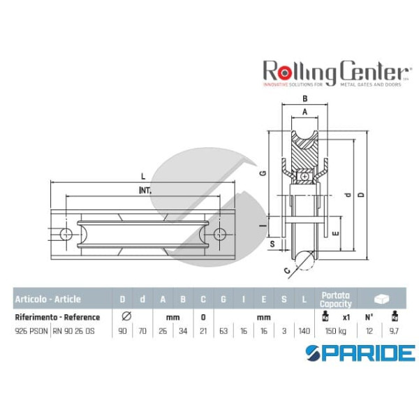 RUOTA GOLA O D 90 926PSON VULCOLAN 1 CUSCINETTO ROLLING CENTER