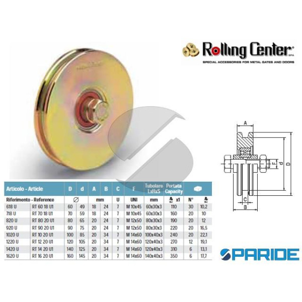 RUOTA GOLA U D 100 1020U 1 CUSCINETTO ROLLING CENT...