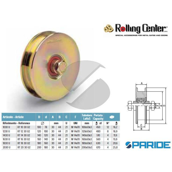 RUOTA GOLA U D 100 1030U 2 CUSCINETTI ROLLING CENT...