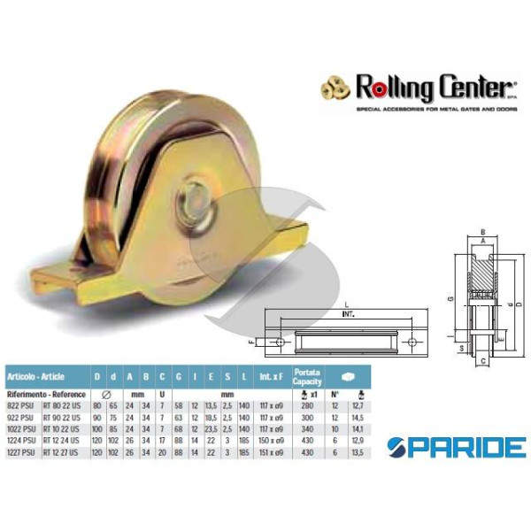 RUOTA GOLA U D 120 1224PSU 2 CUSCINETTI ROLLING CE...