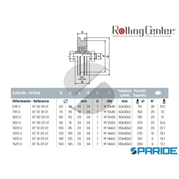 RUOTA GOLA U D 60 618U 1 CUSCINETTO ROLLING CENTER PER CANCELLO