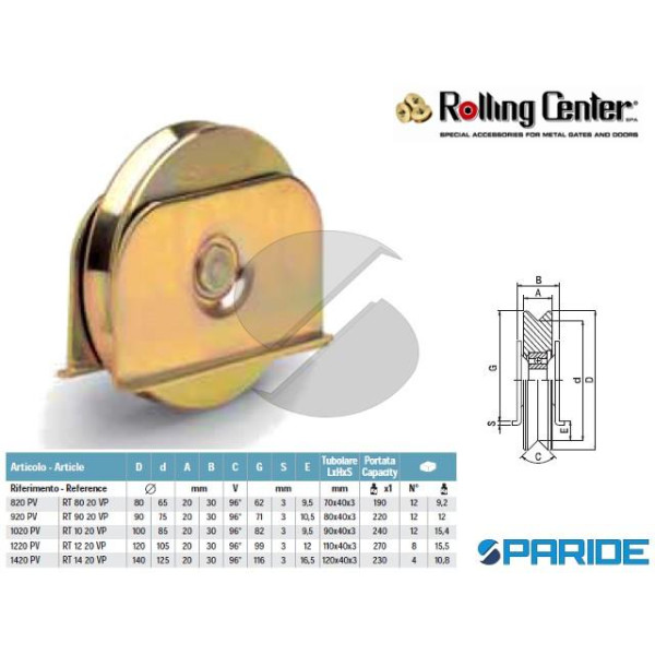 RUOTA GOLA V D 100 1020PV 1 CUSCINETTO ROLLING CEN...