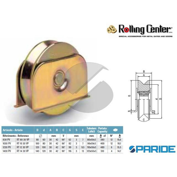 RUOTA GOLA V D 100 1030PV 2 CUSCINETTI ROLLING CEN...