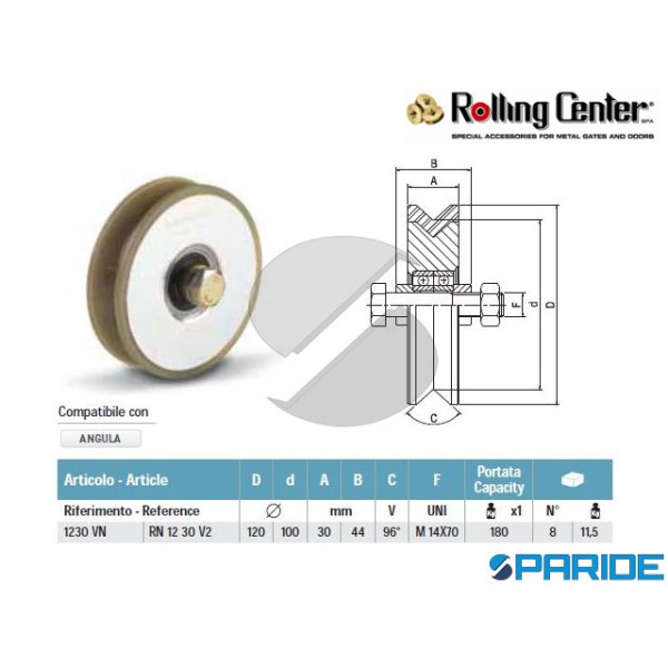 RUOTA GOLA V D 120 MM 1230VN VULCOLAN NYLON ROLLIN...