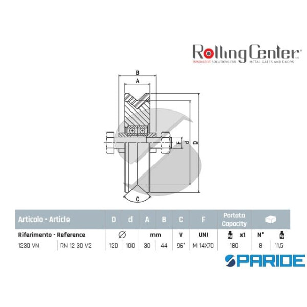 RUOTA GOLA V D 120 MM 1230VN VULCOLAN NYLON ROLLING CENTER