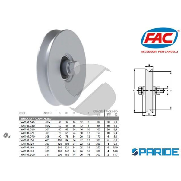 RUOTA GOLA V D 50 CON 1 CUSCINETTO 50 V FAC VA1101...