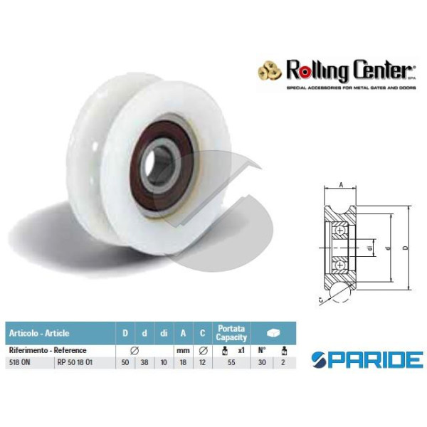 RUOTA IN NYLON GOLA O D 50 518ON ROLLING CENTER PE...