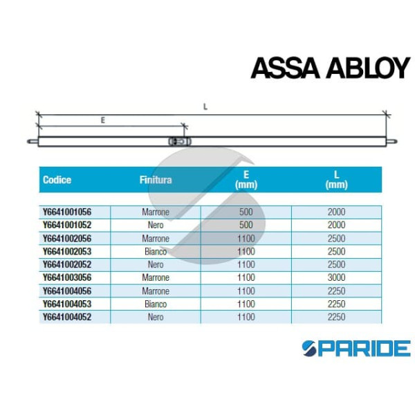 SBARRA VERTICALE L 2500 E 1100 NERA Y6641002052 ASSA ABLOY PER PORTE