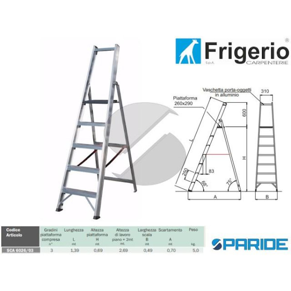 SCALA 1 SALITA IN ALLUMINIO 6026\3 CON PONTE 3 GRA...