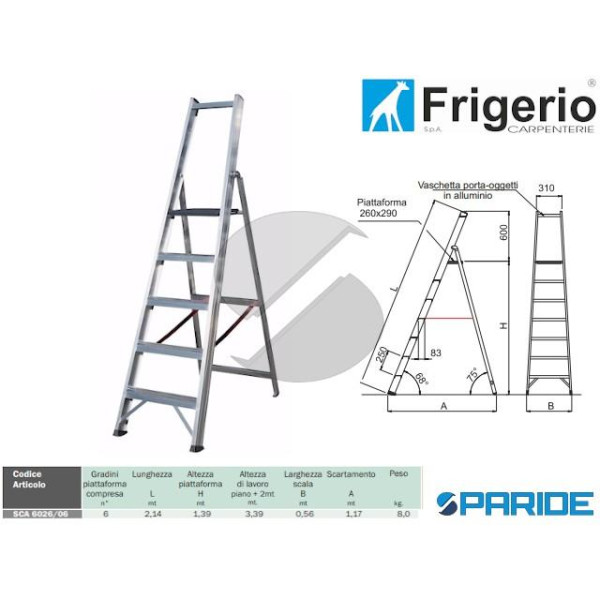 SCALA 1 SALITA IN ALLUMINIO 6026\6 CON PONTE 6 GRADINI 150 KG FRIGERIO