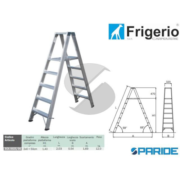 SCALA 2 SALITE IN ALLUMINIO 6025\8 CON PONTE 8 GRADINI 150 KG FRIGERIO