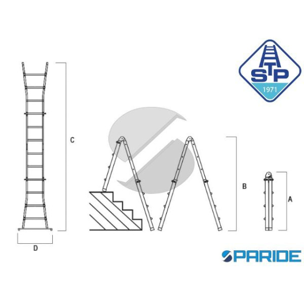 SCALA A SFILO TELESCOPICA CLIK CLAK 5X4 GRADINI IN ALLUMINIO 150 KG STP