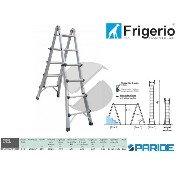 SCALA SFILO TELESCOPICA 1970\16 8+8 GRADINI 150 KG FRIGERIO