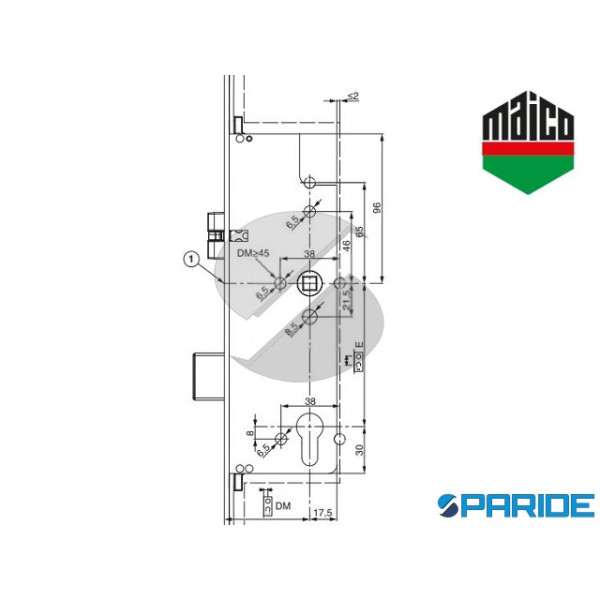 SCATOLA SERRATURA E 40 I 85 COMANDO CILINDRO Z-TS 214846 MAICO RICAMBIO