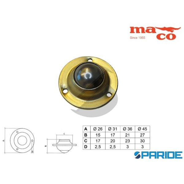 SCIVOLO A SFERA D 35 MM IN FERRO 0431 OTTONATO MAC...