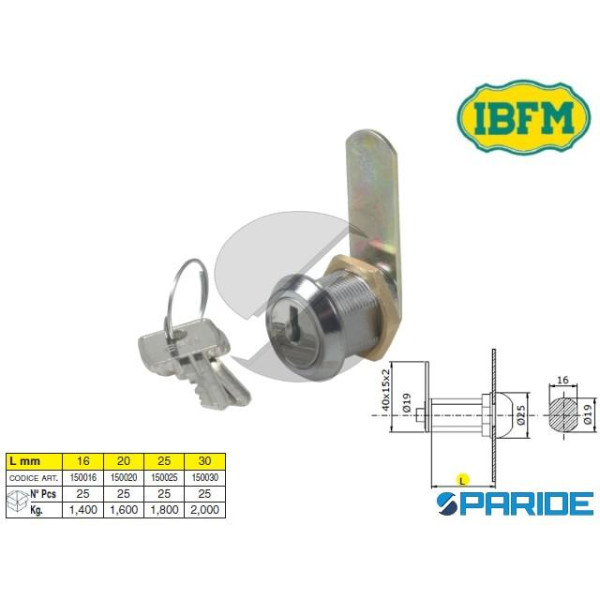 SERRATURA A CILINDRO D 19 MM IBFM 150020 UNIVERSAL...