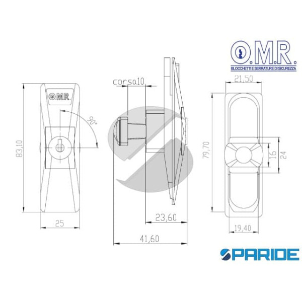 SERRATURA A PULSANTE L 42 MM 160551 OMR PER PORTE SCORREVOLI NERA
