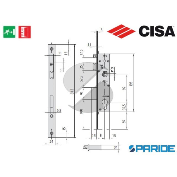 SERRATURA ANTIPANICO E 45 43630 CISA MONTANTE SICUR PANIC