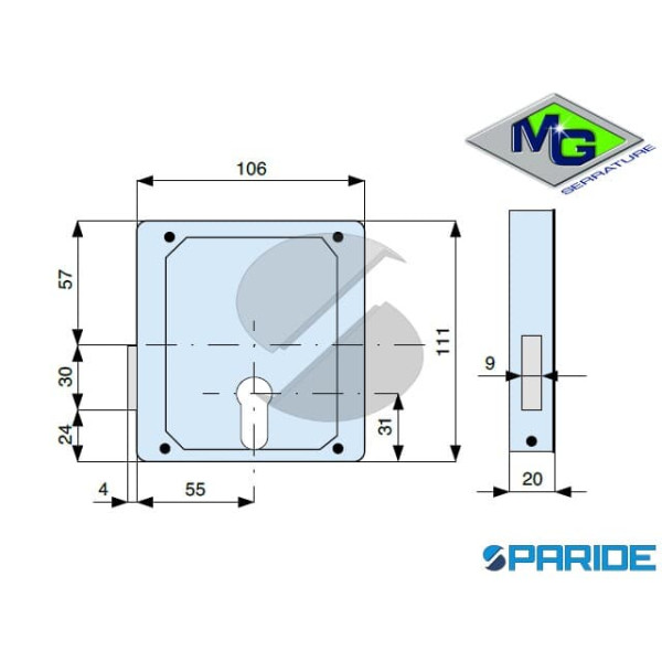 SERRATURA APPLICARE E 55 424550 MG REVERSIBILE