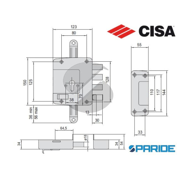 SERRATURA APPLICARE E 60 SINISTRA 56167 CISA  A CILINDRO