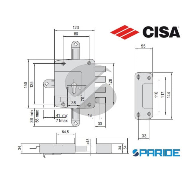 SERRATURA APPLICARE E 60 SINISTRA 56177 CISA A CILINDRO