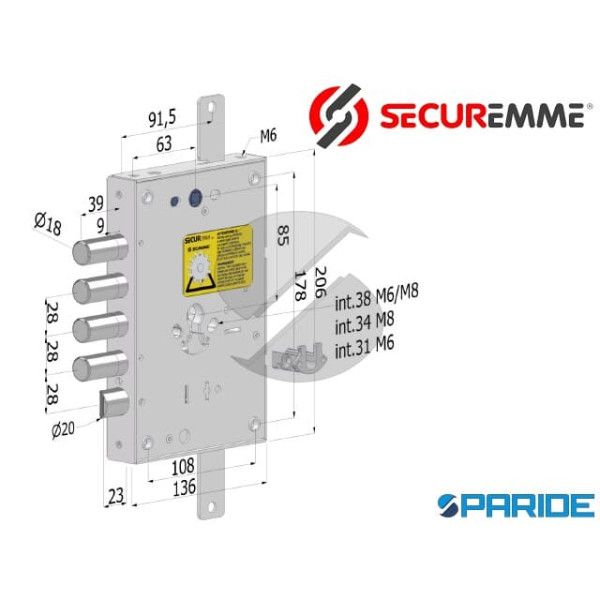 SERRATURA APPLICARE E 63 I28 SP9 TOP GEAR 265 TRIPLICE OIKOS 2651SCR0928CT2 SECUREMME