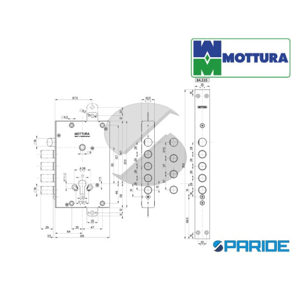 SERRATURA APPLICARE E 63 I37 84515W700B MOTTURA TRIPLICE CHIUSURA AD INGRANAGGI CILINDRO