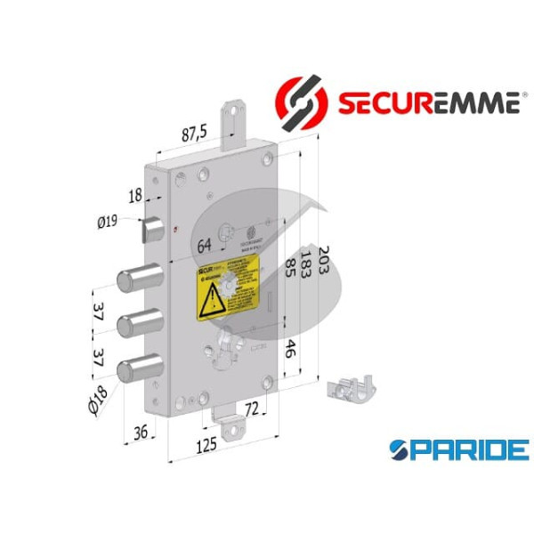 SERRATURA APPLICARE E 63 I37 SP3 165C TOP GEAR TRIPLICE 1651SCR0337CT2 SECUREMME