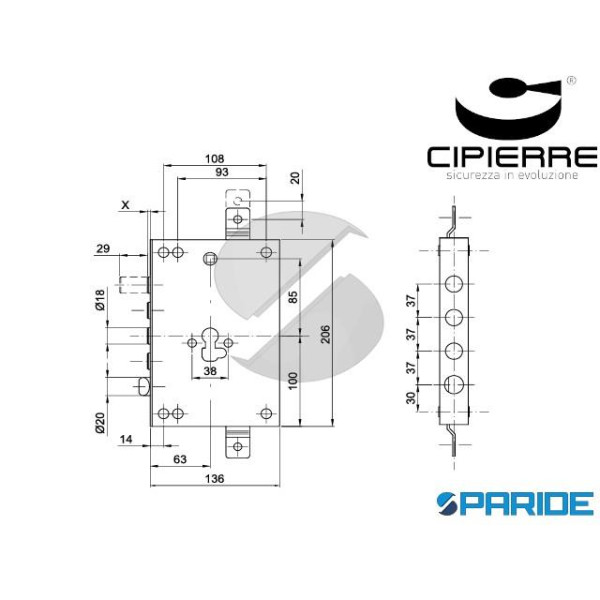 SERRATURA APPLICARE E 63 I37 SP3 SL137\60\AB CIPIERRE SOFTLOCK TRIPLICE AD INGRANAGGI