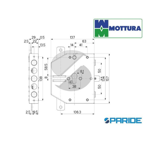 SERRATURA APPLICARE E 63 I50 SP3 DX 898300D50T TRIPLICE MOTTURA
