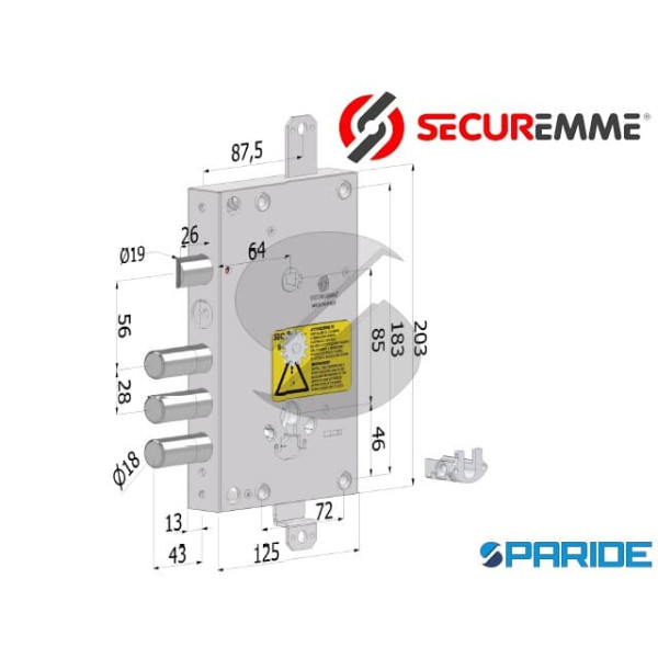 SERRATURA APPLICARE E 64 I28 SP13 165C TOP GEAR TRIPLICE VIGHI 1651SCR1328CT2VG SECUREMME