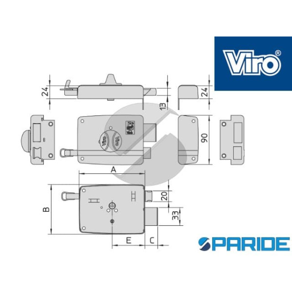 SERRATURA APPLICARE E 70 17604 712 DESTRA VIRO CILINDRO STACCATO E POMOLO 176047121